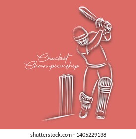 Concept of Batsman Playing Cricket  - championship, Line art design Vector illustration.