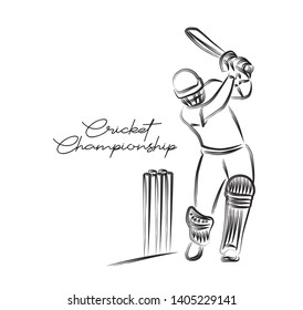Concept of Batsman Playing Cricket - championship, Line art design Vector illustration.