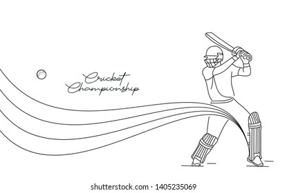 Concept of Batsman Playing Cricket  - championship, Line art design Vector illustration.