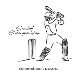 Concept of Batsman Playing Cricket  - championship, Line art design Vector illustration.