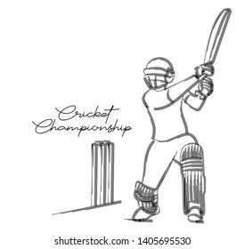 Concept of Batsman Playing Cricket  - championship, Line art design Vector illustration.