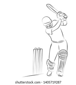 Concept of Batsman Playing Cricket  - championship, Line art design Vector illustration.