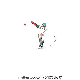 Concept of Batsman Playing Cricket  - championship, Line art design Vector illustration.