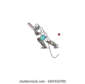 Concept of Batsman Playing Cricket  - championship, Line art design Vector illustration.