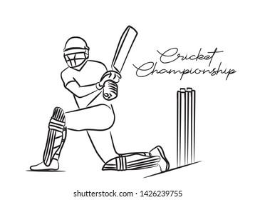 Concept of Batsman Playing Cricket  - championship, Line art design Vector illustration.