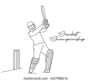 Concept of Batsman Playing Cricket  - championship, Line art design Vector illustration.