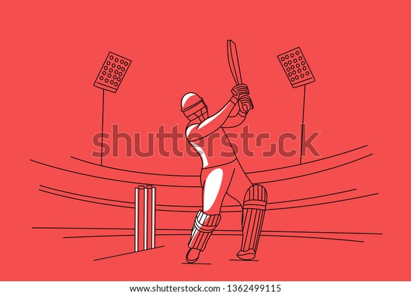 Concept of Batsman playing cricket -\
championship, Line art design Vector\
illustration.