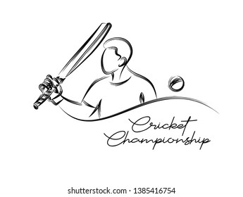 Concept of Batsman playing cricket raises his bat after scoring a full century - championship, Line art design Vector illustration.