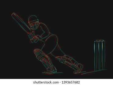 Concept of Batsman playing cricket raises his bat after scoring a full century - championship, Line art design Vector illustration.