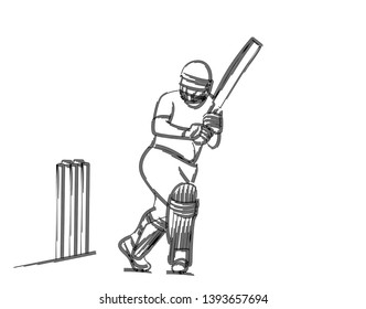 Concept of Batsman playing cricket raises his bat after scoring a full century - championship, Line art design Vector illustration.