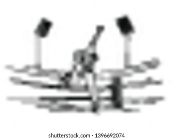 Concept of Batsman playing cricket raises his bat after scoring a full century - championship, Line art design Vector illustration.
