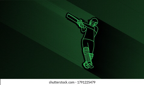 Concept of Batsman playing cricket raises his bat after scoring a full century - championship, Line art design Vector illustration.