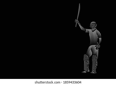 Concept of Batsman playing cricket raises his bat after scoring a full century - championship, Line art design Vector illustration.