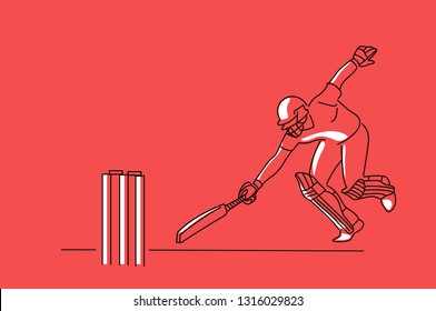 Concept of Batsman run out - cricket championship, Flat Vector illustration.