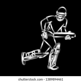 Concept of Batsman run out - cricket championship, Color line art vector illustration.