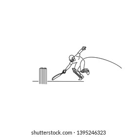 Concept of Batsman run out - cricket championship, Color line art vector illustration.