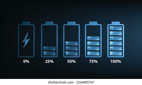 Concept of Battery charge indicator icons from blank to fully charged. Battery cells symbols.Energy Efficiency, Vector illustration.