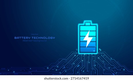 Concepto de tecnología de baterías. Icono de la batería en fondo de circuito futurista. Futuro almacenamiento de energía EV y futuro almacenamiento de energía EV. Ilustración vectorial.
