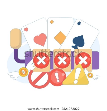 concept be careful with online gambling. order to stop gambling. prohibition and warning and notification of risks and dangers. flat style design illustration on background.