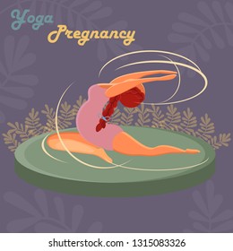 Concept beautiful young pregnant woman practicing yoga. Illustration is one of a series. Prenatal yoga. - Vector graphics