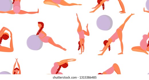 Concept beautiful young pregnant woman practicing yoga. The pattern is one of a series. Prenatal yoga. - Vector graphics