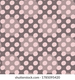 The concept of beauty and abstraction. Seamless vector patterns with pink abstract polka dots on a dark pink arty background. Stylish illustration.