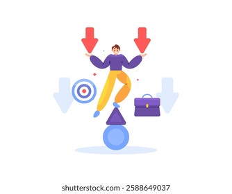 concept of being able to withstand high work pressure. Able to work under pressure. effort and challenge. illustration of a male employee or worker able to survive an obstacle. flat style design