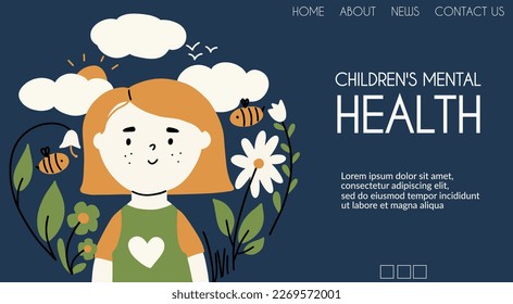 The concept of the beneficial effects of the environment on the mental health of the child. Landing page template design. Vector illustration