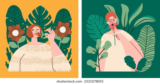 The concept of the beneficial effects of the environment on the mental health of the young people. Young man and woman spending time outdoors. 