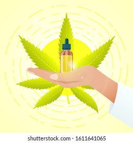 The concept of the benefits of using CBD oils. Vector illustration.
