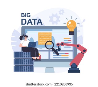 The concept of big data analysis using automation. Vector illustration.