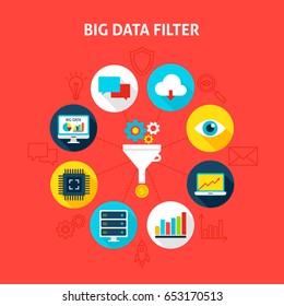 Concept Big Data Filter. Vector Illustration of Business Infographics Circle with Flat Icons.