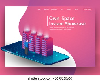 Concept of big data processing, energy station of future, data center, Cryptocurrency and blockchain isometric composition Smart object and smart technology design. for working on blockchain start up.