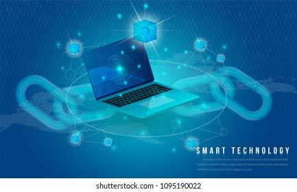 Concept of big data processing, energy station of future, data center, Cryptocurrency and blockchain isometric composition Smart object and smart technology design. for working on blockchain start up.
