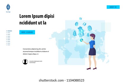Concept of big data processing, energy station of future, data center, Cryptocurrency and blockchain isometric composition Smart object and smart technology design. for working on blockchain start up.