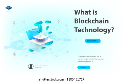 Concept of big data processing, energy station of future, data center, Cryptocurrency and blockchain isometric composition Smart object and smart technology design. for working on blockchain start up.