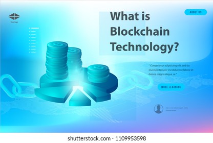 Concept of big data processing, energy station of future, data center, Cryptocurrency and blockchain isometric composition Smart object and smart technology design. for working on blockchain start up.