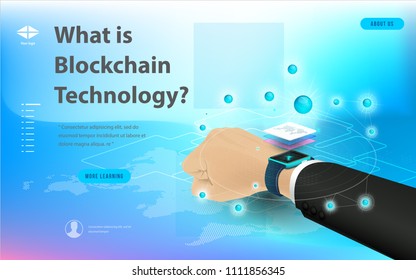 Concept of big data processing, energy station of future, data center, Cryptocurrency and blockchain isometric composition Smart object and smart technology design. for working on blockchain start up.