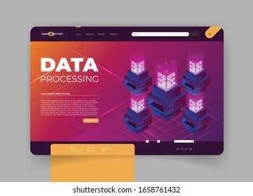 Concept of big data processing, energy station of future, server room rack, data center isometric vector illustration