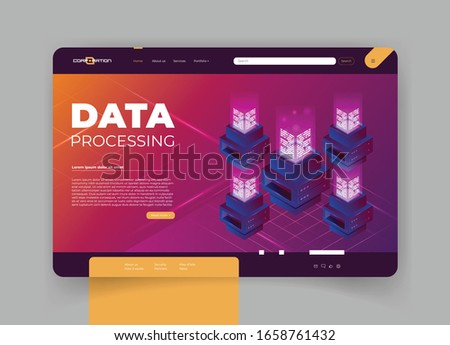 Concept of big data processing, energy station of future, server room rack, data center isometric vector illustration