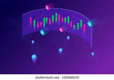 Concept of big data processing graph data center isometric vector illustration.