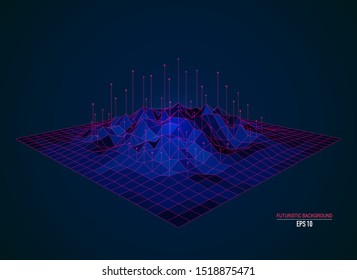 concept of big data technology, colourful low poly terrain with element