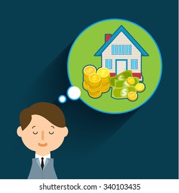 Concept of big dreams. Business man dreaming. Flat design, vector illustration
