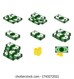Concept of big money. Big pile of cash. Hundreds of dollars. Vector isometric illustration.