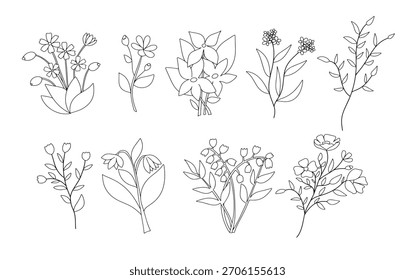 Concepto Gran conjunto de flores de Vector negro silueta