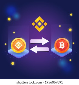 concepto de binancia, plataforma de intercambio crypto, token de binancia con vector de token de bitcoin sobre fondo oscuro
