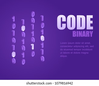 Concept binary code. Vector illustration isometric digital code numbers. Landing page software