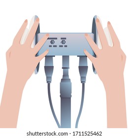 Concept of binaural microphone for ASMR with hands. Hands are touching sensors, triggers. Make massage, whisper, rustling. Autonomous sensory meridian response. Vector Illustration, isolated. svg
