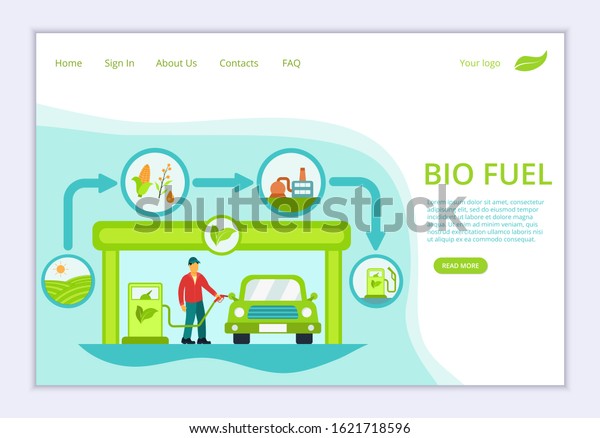 Concept of Bio Fuel, generation and saving green\
energy, website template, modern flat line design vector\
illustration, for graphic and web\
design.
