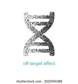 Concept of biochemistry with abstract dna symbol in distorted style. Off target effect